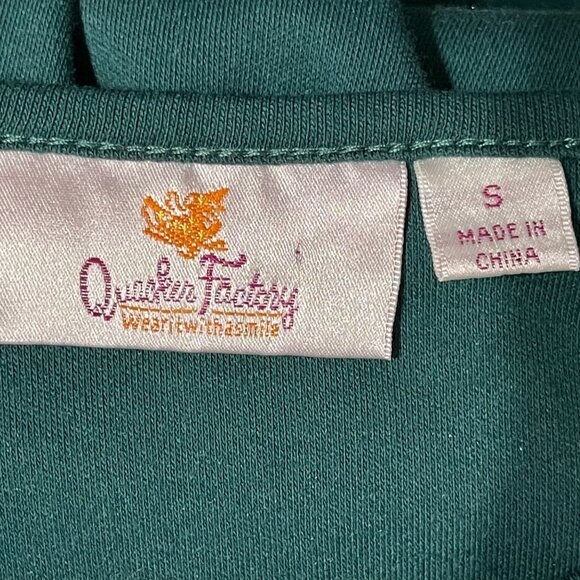 Quacker Factory Forest Green 3/4 Sleeve Top Rhinestones V-Neck S Polyester Blend - Picture 4 of 6